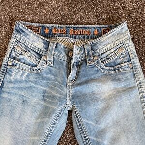 Rock Revival Washed Blue Embroidered Waistband Jeans